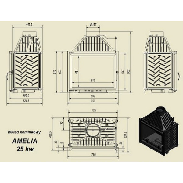 Каминная топка AMELIA Kratki (Польша)
