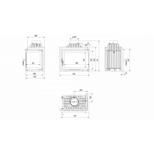 Каминная топка SIMPLE/M/S/P/BS угловое стекло справа Kratki (Польша)