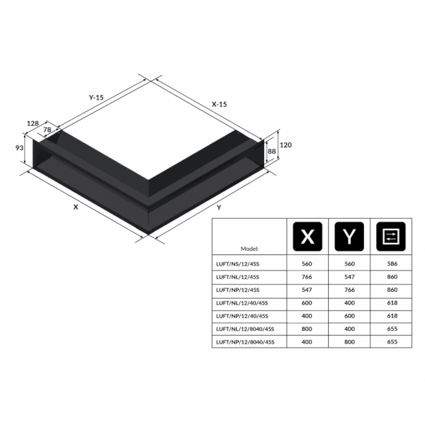 Решётка Kratki Luft 400х600х120 угловая правая черная, 45S Kratki