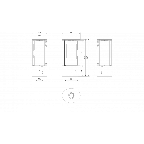 Печь-камин KOZA/AB/S/N/O/DR/GLASS (сталь  поворотная) (8 кВт) 528*1125*422мм