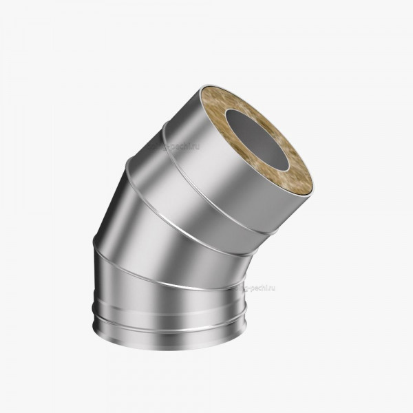 Колено двухконтурного (сэндвич) дымохода 135 х 280 х 180, AISI 430 0.50 + AISI 430 1.0 (КОНДЕНСАТ)