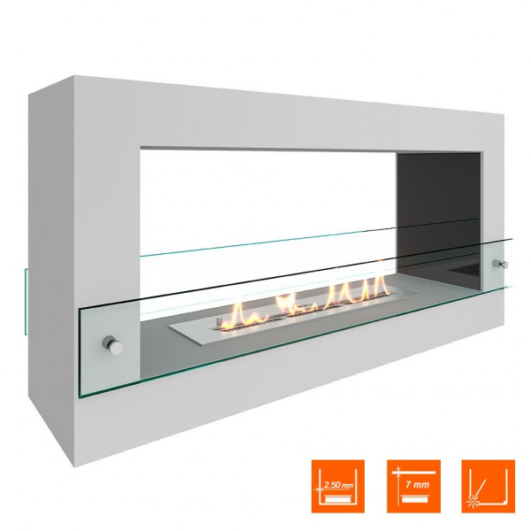 Биокамин SteelHeat FRAME ONE 900 белый (Стекло + Стемалит)