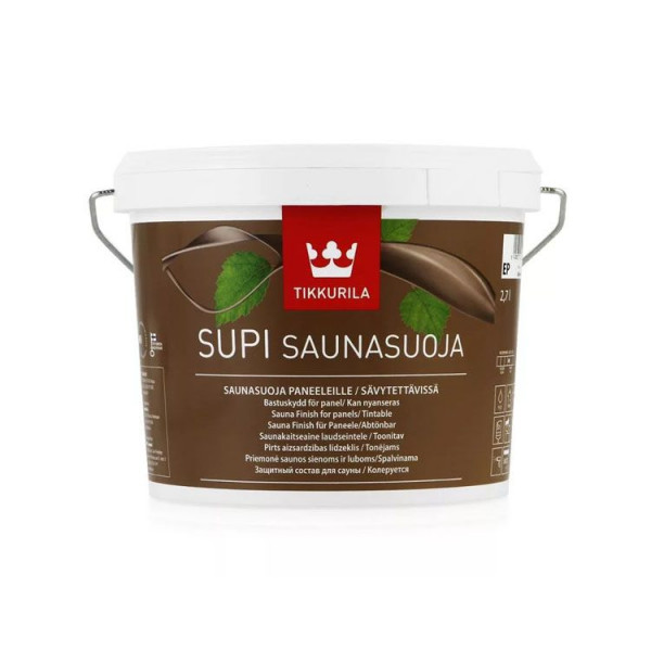 SUPI SAUNASUOJA Tikkurila прозрачная пропитка защитный состав для парилок, душевых, раздевалках бань 2.7 литра