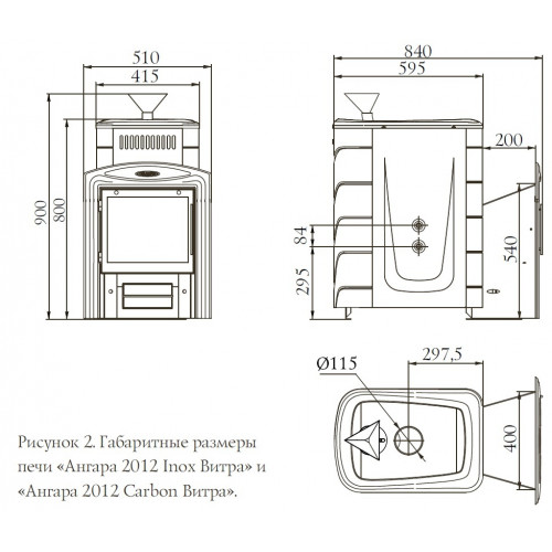 Банная печь Ангара 2012 Inox Витра ЗК антрацит