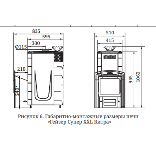 Печь ТМФ Гейзер Супер XXL Inox Витра ЗК антрацит